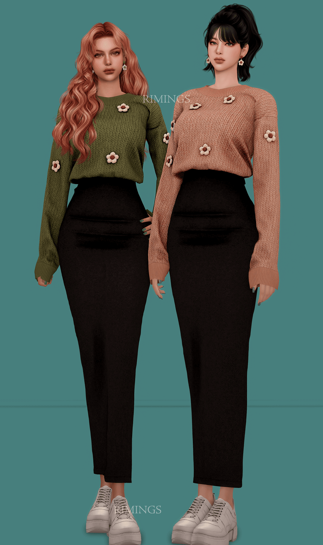 Галерея мода Комплект Flower Kint Sweater and Long Dress #1